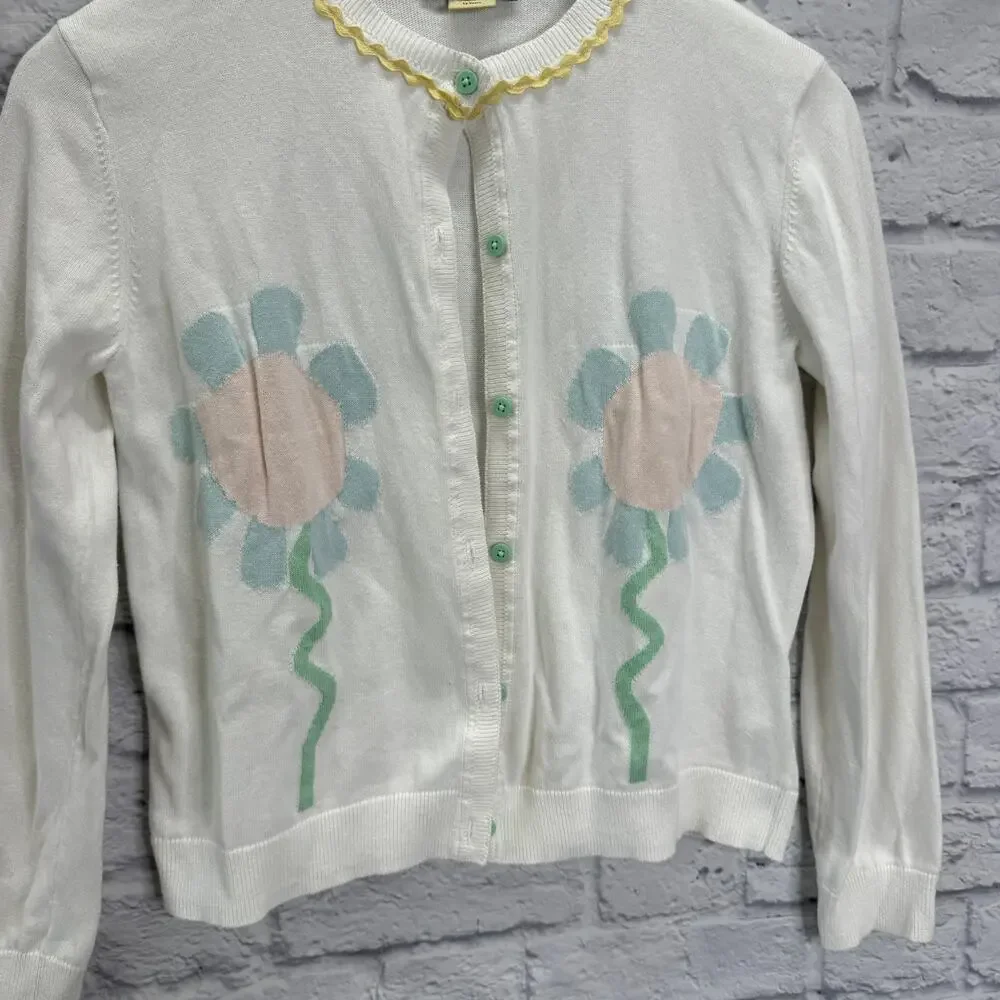 Stella McCartney Kids Sunflower Cardigan Sweater Size 12 Y White Button